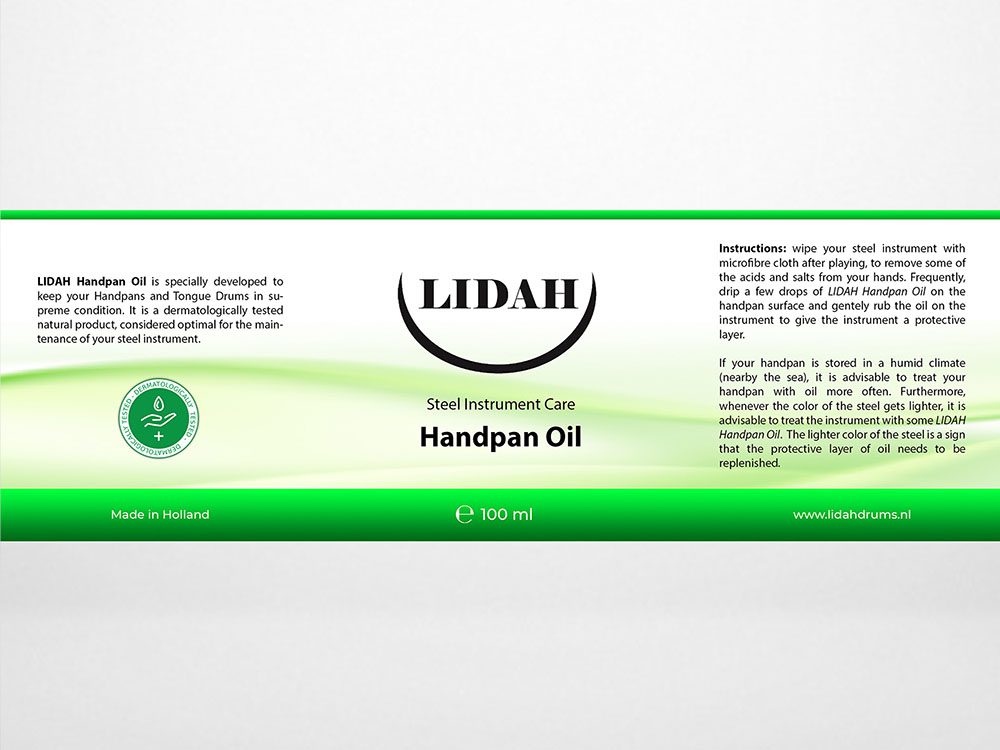 LIDAH® Handpan Olie achterkant van het etiket met uitleg en gebruiksaanwijzing