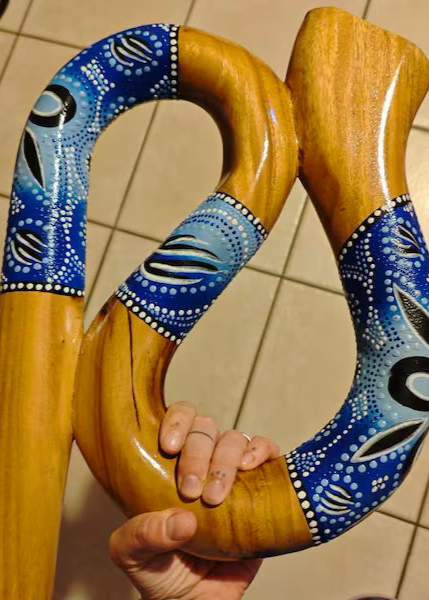 Snake Didgeridoo vastgehouden in de hand